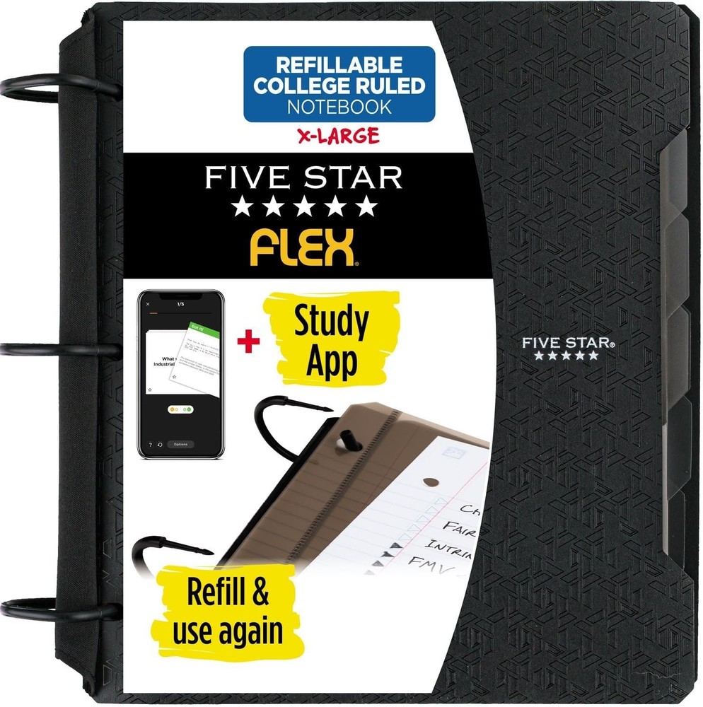 Flex Refillable Notebook Study App College Ruled Paper & 1-1/2 Inch TechLock