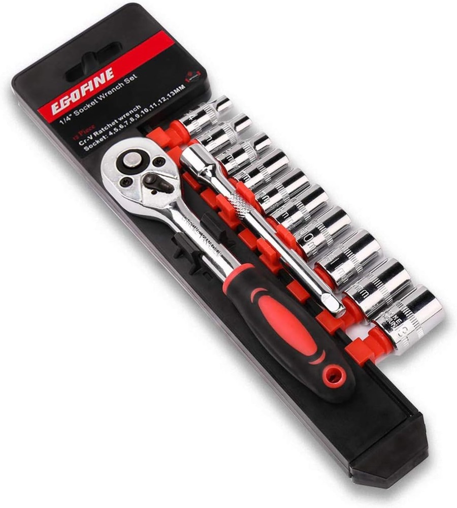 Durable Chrome Vanadium 12pc Mini Ratchet Socket Set, Organized & Ready to Use
