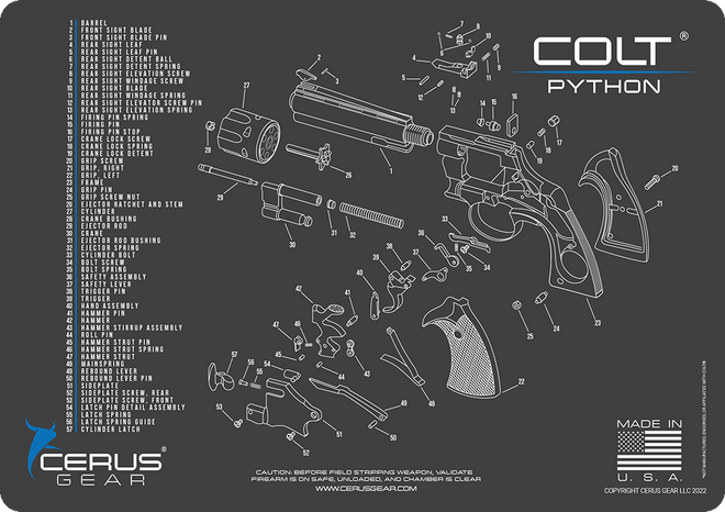 COLT PYTHON SCHEMATIC HANDGUN MAT