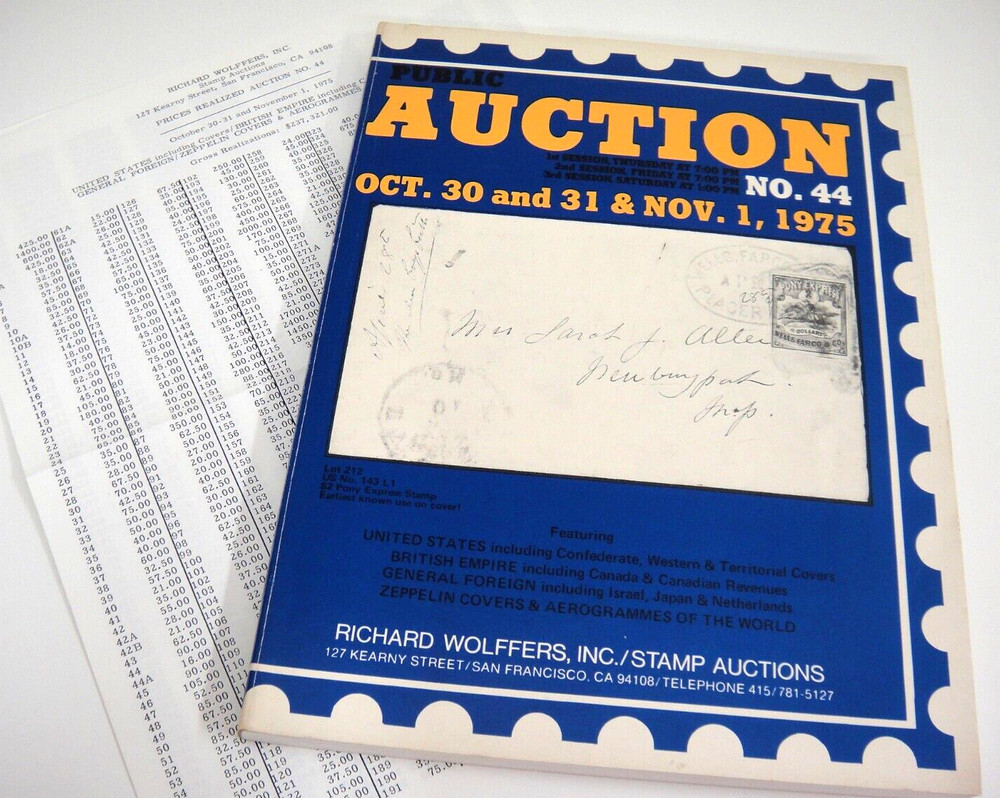 Wolffers Stamp Auction Catalog 1975 w Prices Realized Confederate Zeppelin Cover