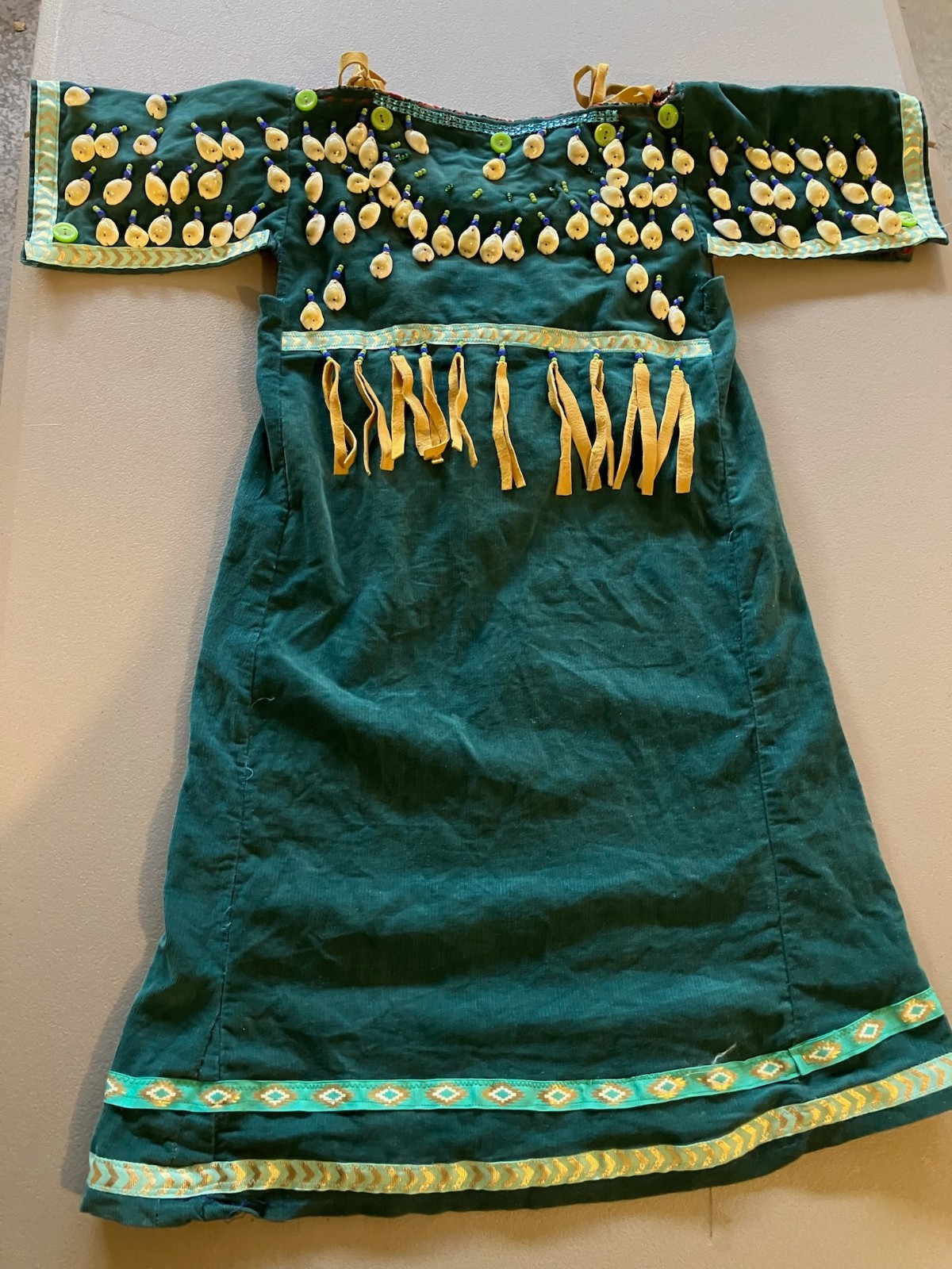 Vintage Native American Indian Plateau Girl Woman Fringe Shell Adornment Dress