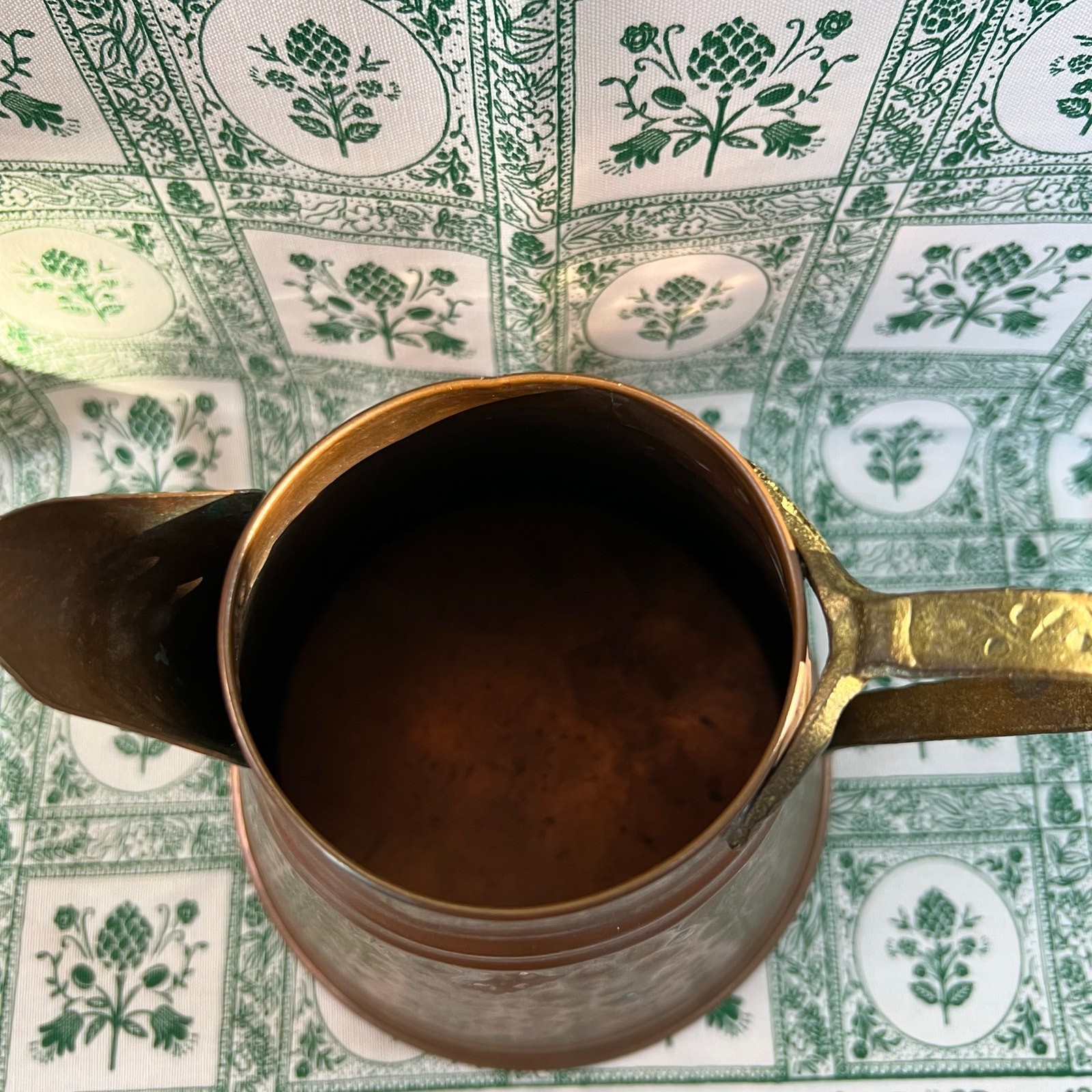 Vintage 1950s Hammered Copper Pitcher Jug Brass Handle Rustic Kitchen Decor