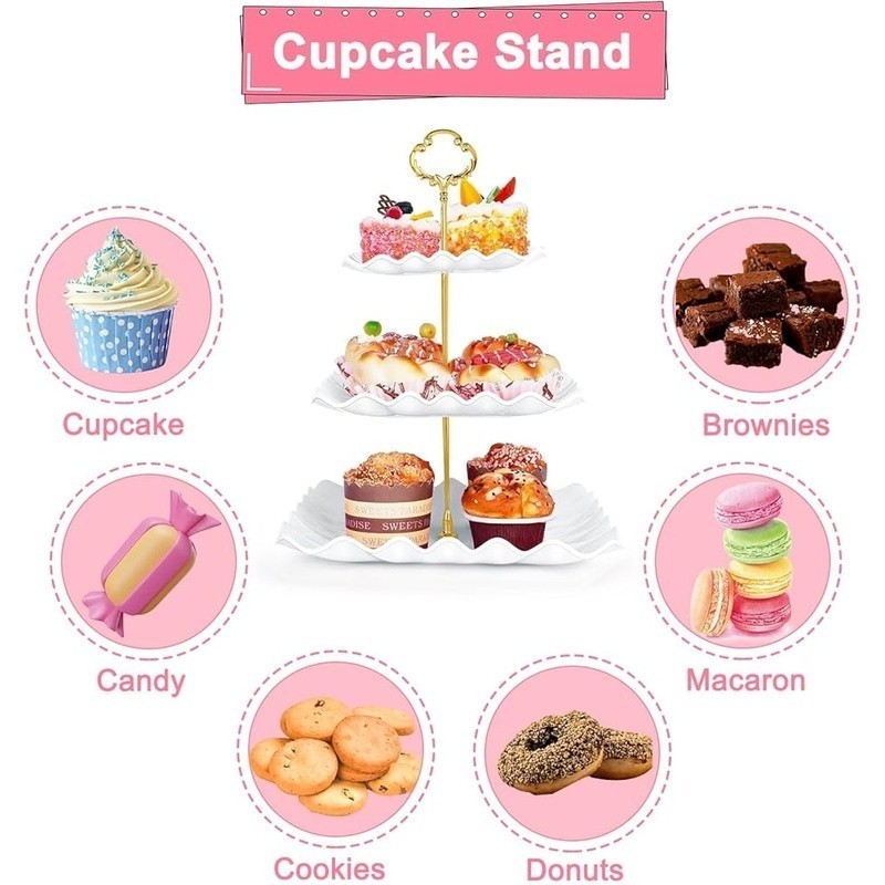 5 Pcs Dessert Table Display Set 2 Pcs Dessert Display Stands 3 Pcs Serving Tray
