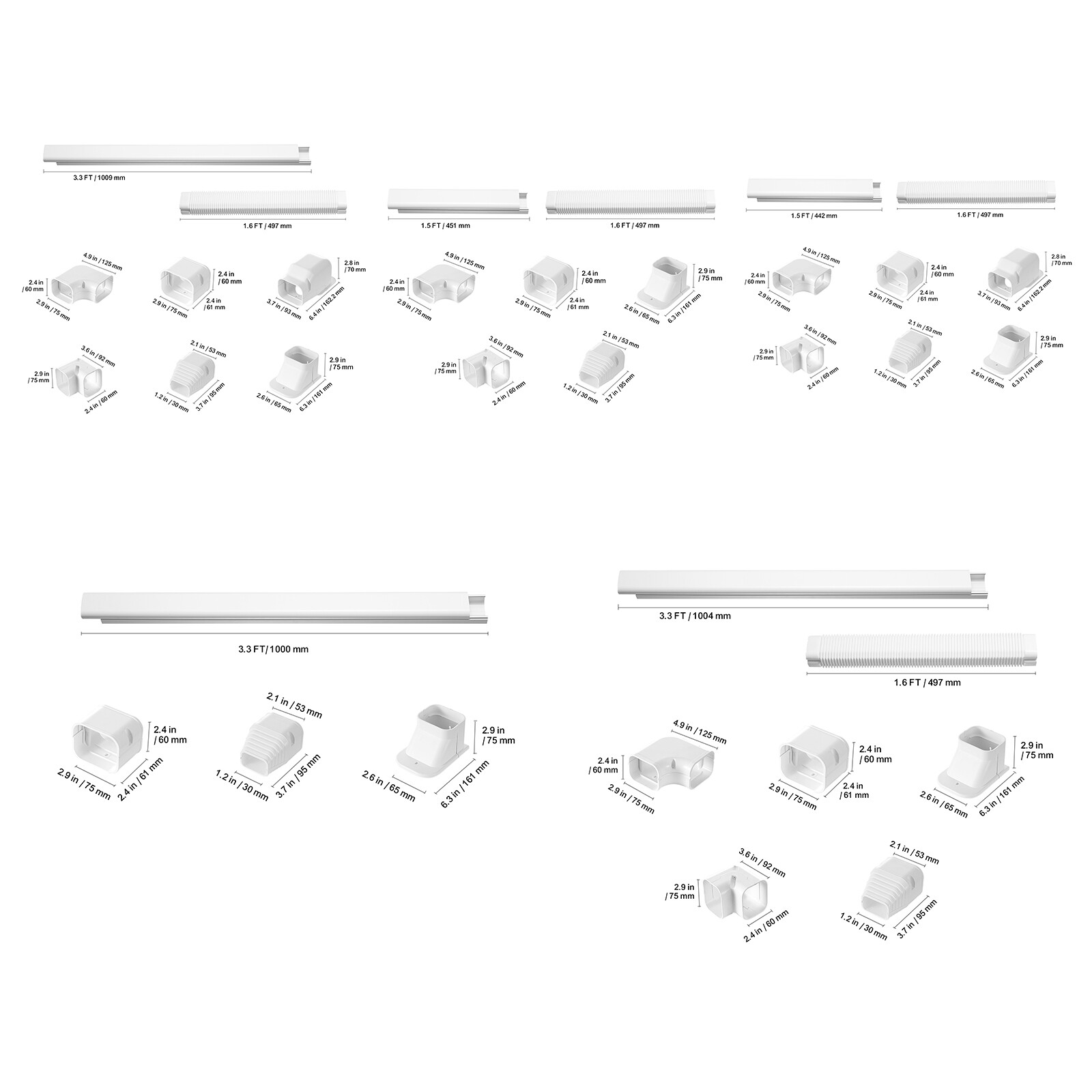 3" W Line Set Cover Kit For Mini Split Central Air Conditioner Decorative PVC