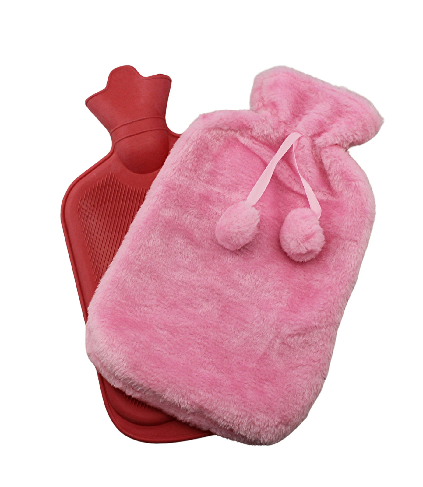 Hot Water Bottle with Pink Fleece Cover 2L – Reusable Bed Warmer, Pain Relief