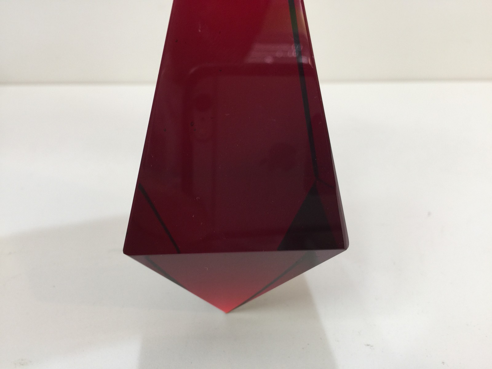 Large Murano Italy Red Ruby Cut Crystal Chandelier Diamond Prism Pendant, 5 3/4"