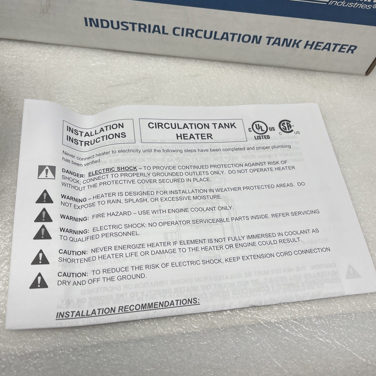 Phillips & Temro Zerostart Circulation Tank Heater, 1000W, 120 VAC, 3309041