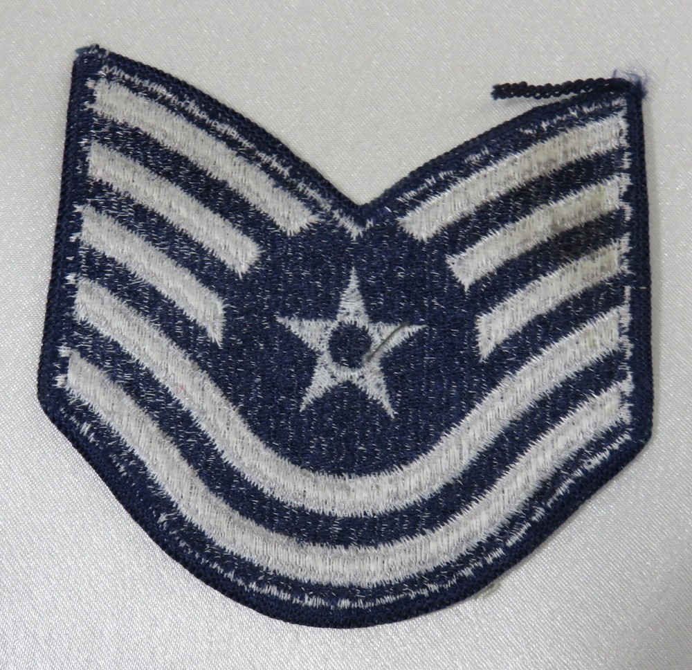 USA Air Force Technical Sergeant E - 6 Chevron Single Patch Silver on Blue