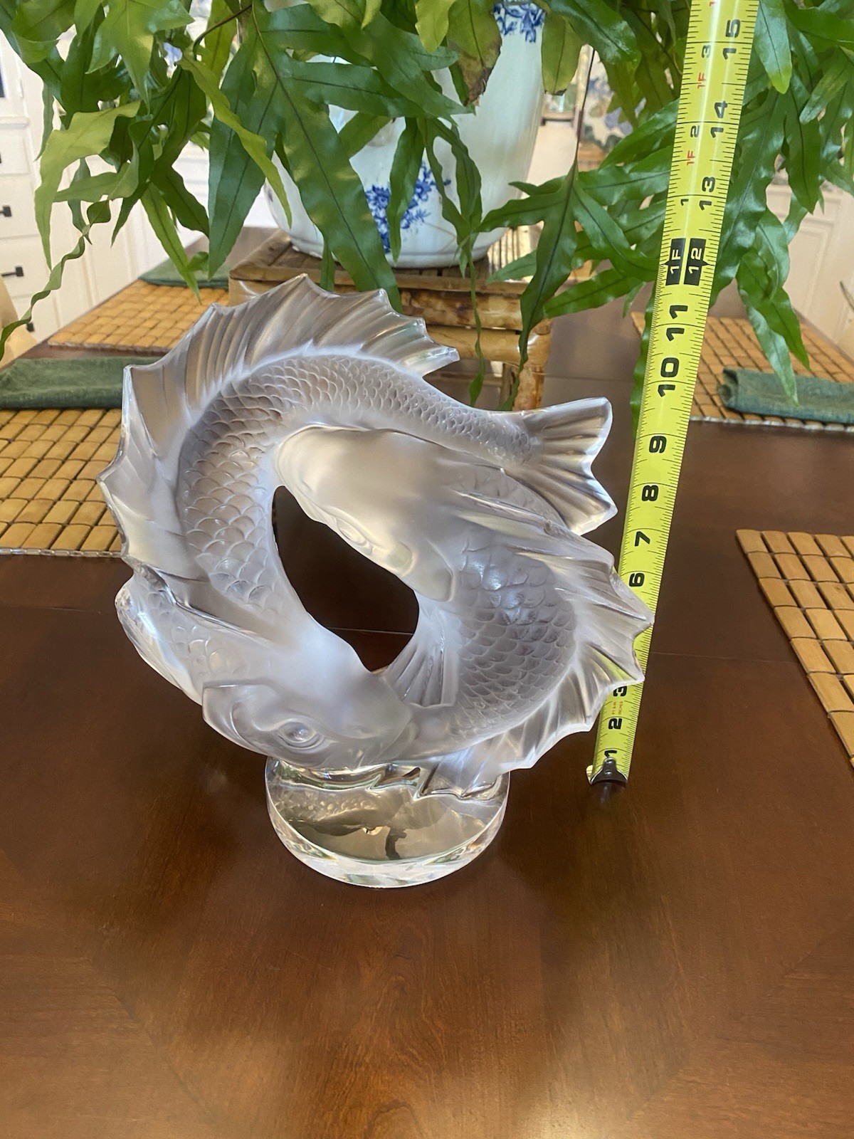 Lalique Crystal Large 11” Double Fish Deux Poisson Sculpture signed excellent