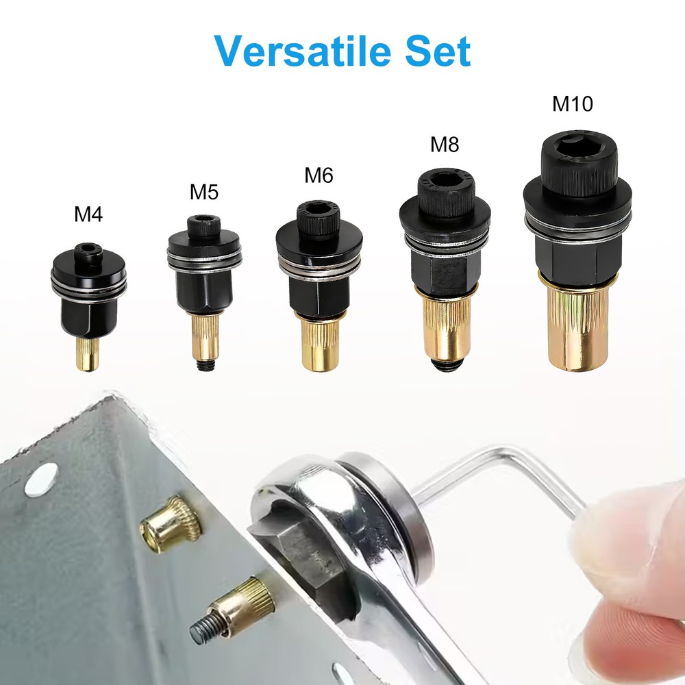 5x Manual Rivet Nut Tool Adapter Carbon Steel Flat Head Threaded Insert Nuts Set