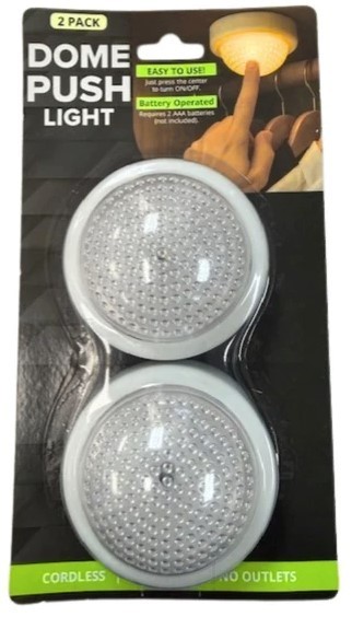 Touch Lights, Round Dome, Two Pack, Battery Powered, Adhesive Back