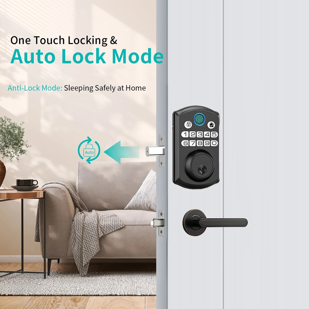 Smart Keyless Entry Door Lock Fingerprint/Code/Key IP54 Waterproof Easy Install