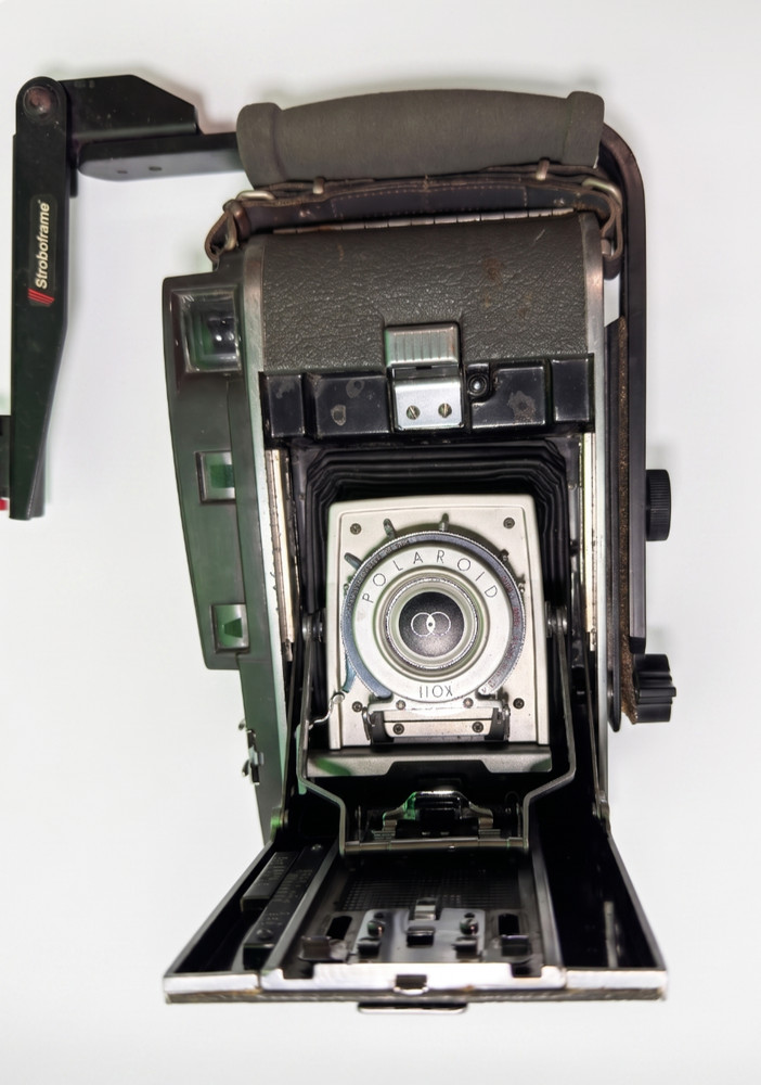 Vintage Polaroid 110A Pathfinder Folding Land Camera with Stroboframe Bracket