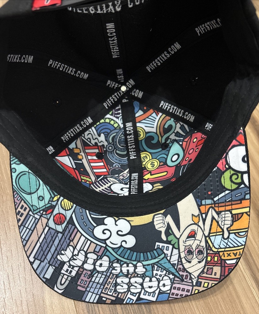 Piff Stixs Snapback Hat Black 6 Panel Cap One Size Adjustable Embroidered Logo