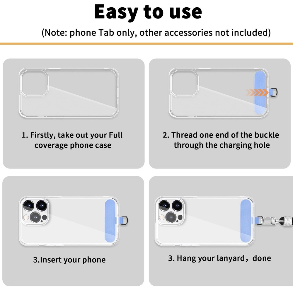 TACOMEGE Phone Tether Tab for iPhone, Cell Lanyard Patch, Blue