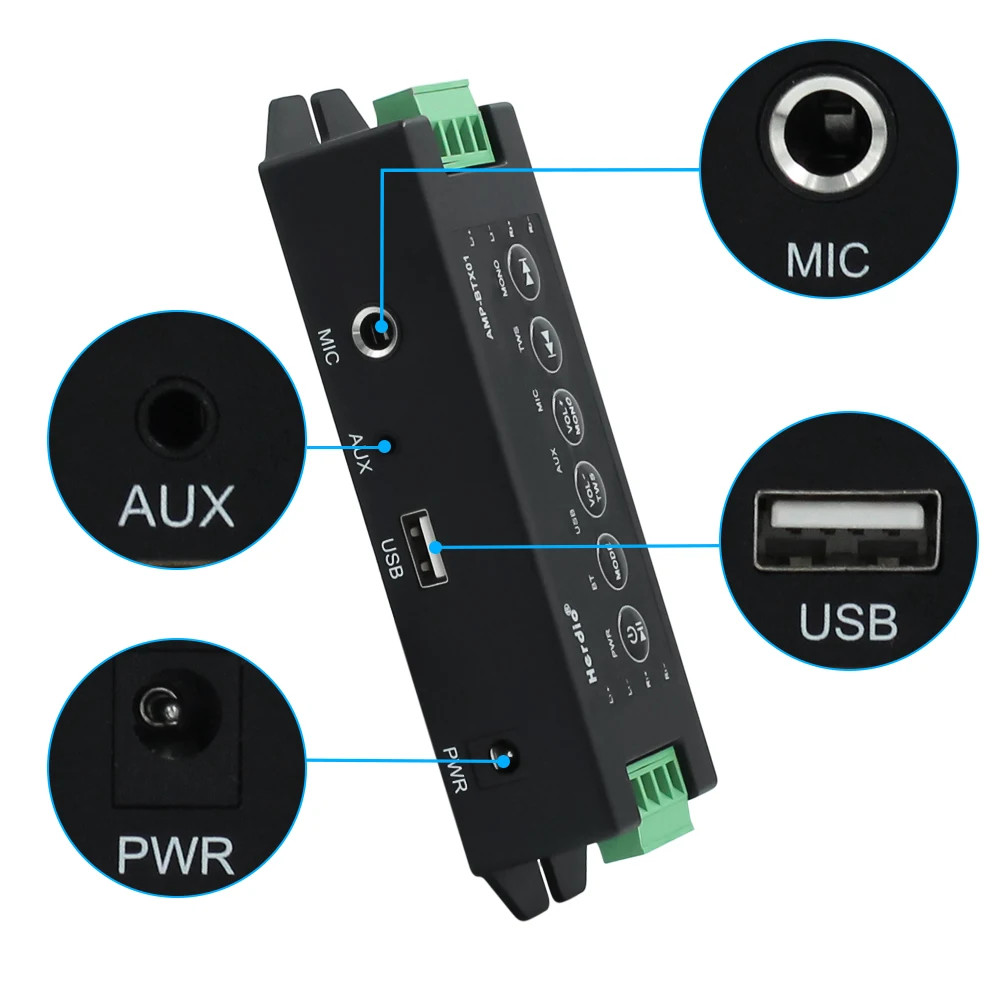 Herdio 4-Channel Bluetooth Amplifier Receiver USB AUX Audio System Device