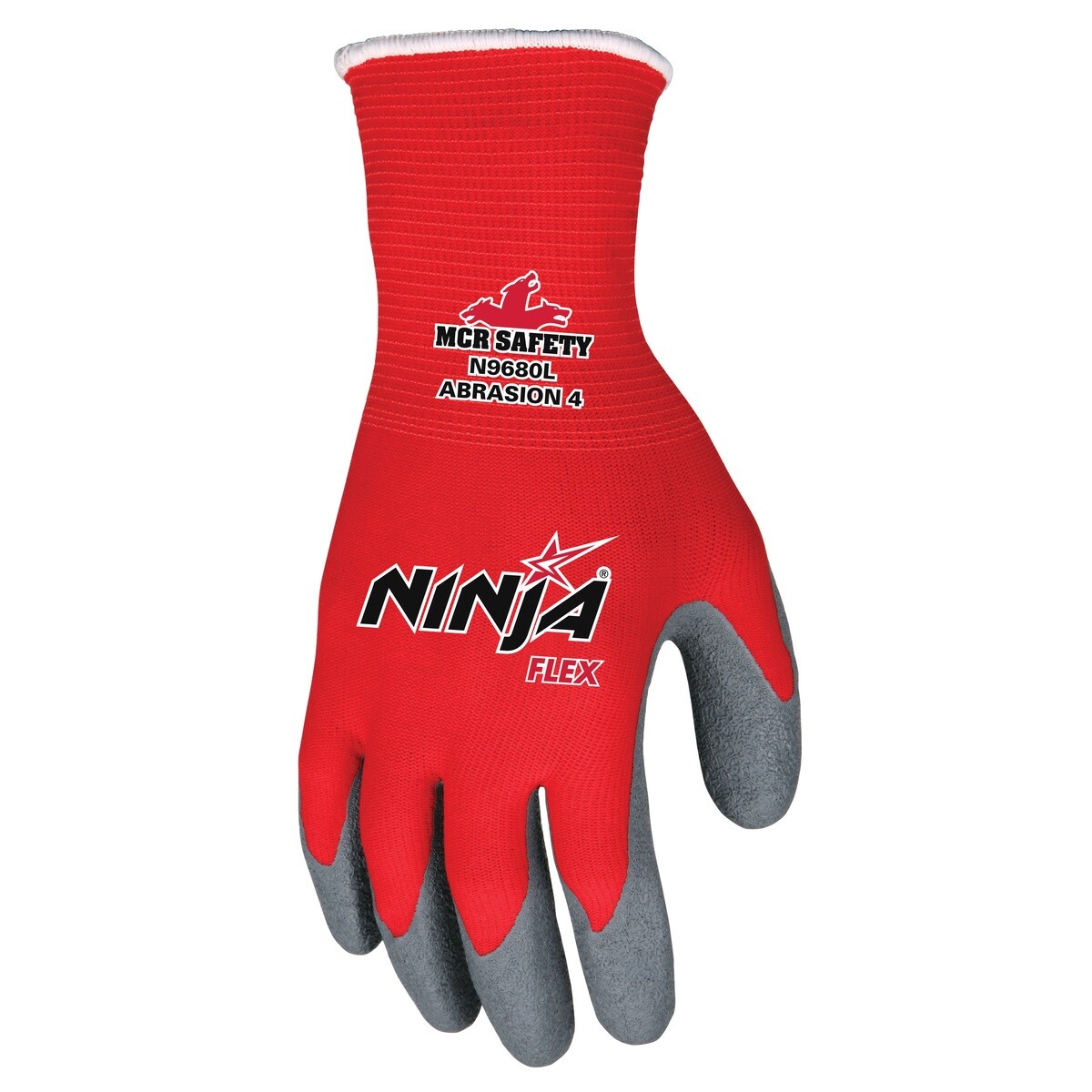 Ninja Flex N9680 Red Nylon Shell 15 Gauge Gray Latex Palm Coated Work Gloves