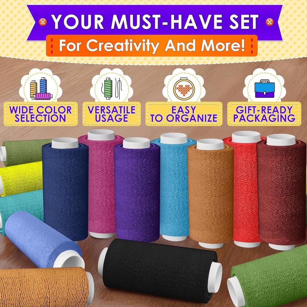 36-Piece Bright Polyester Sewing Thread Set - 250 Yards Each for Versatile Cr...