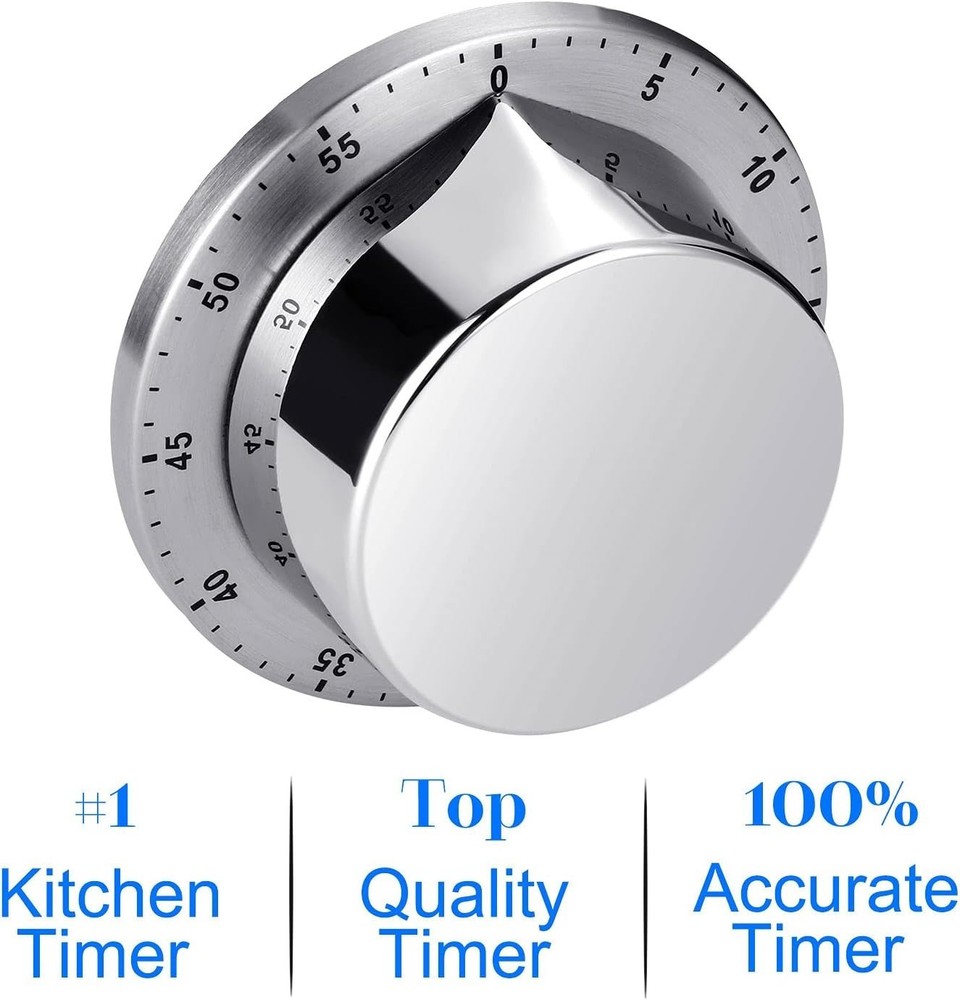 Magnetic Mechanical Kitchen Timer - Waterproof & Corrosion-Resistant - Silver