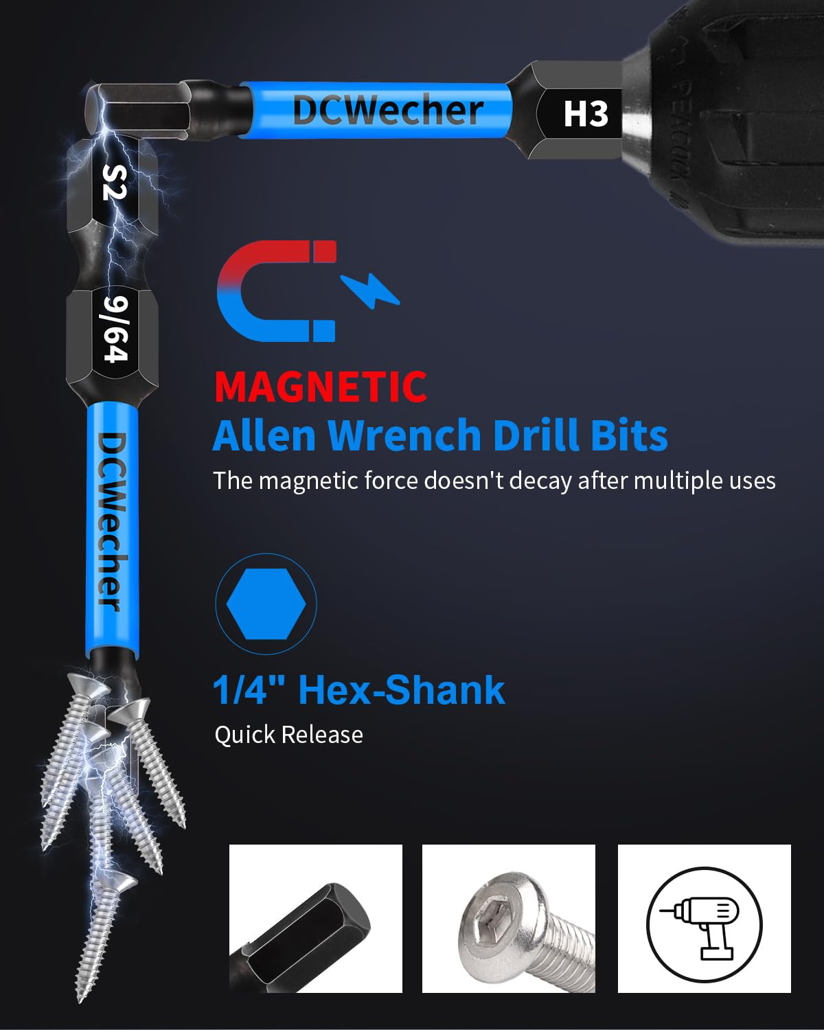 20-PCS Allen Key/Allen Wrench Drill Bit Set, Impact Hex Bits (Metric & SAE) 2 In