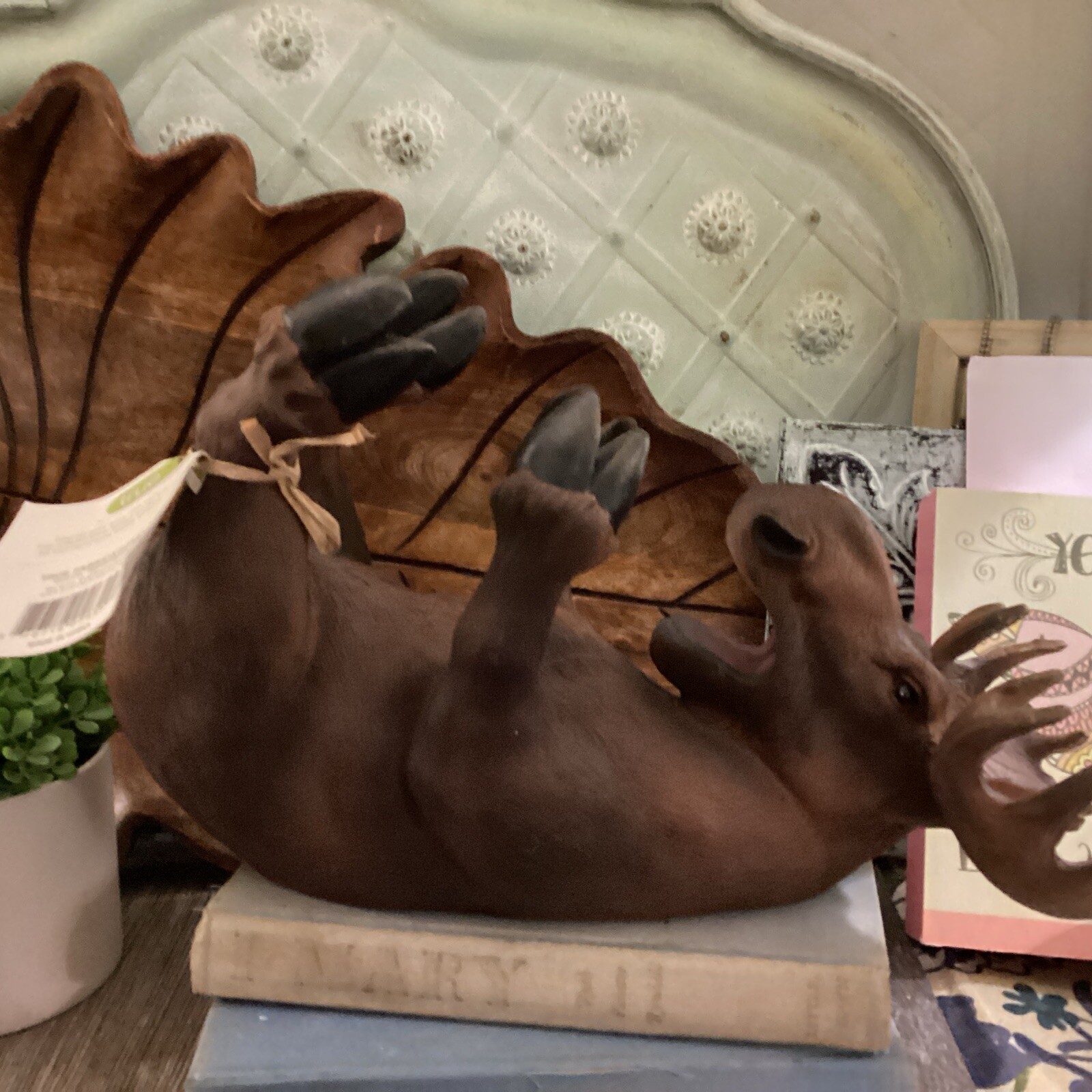 💥True Mischievous Moose Polyresin Wine Tabletop Bottle Holder Wine Lover Gift