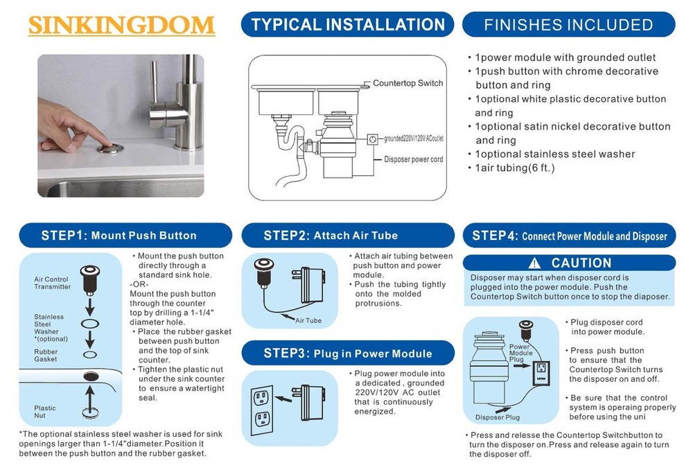SINKINGDOM Garbage Disposal Air Switch Kit with with Long Button, Oil Rubbed ...