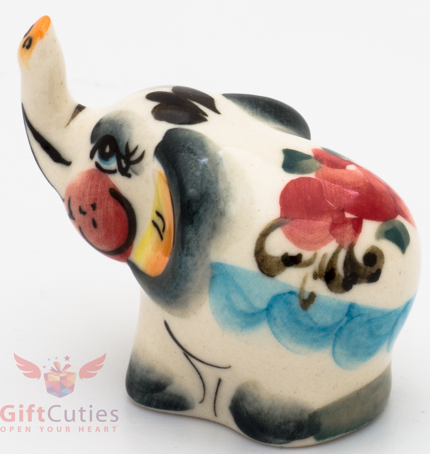 Happy Elephant Collectible Gzhel style Porcelain small Figurine hand-painted