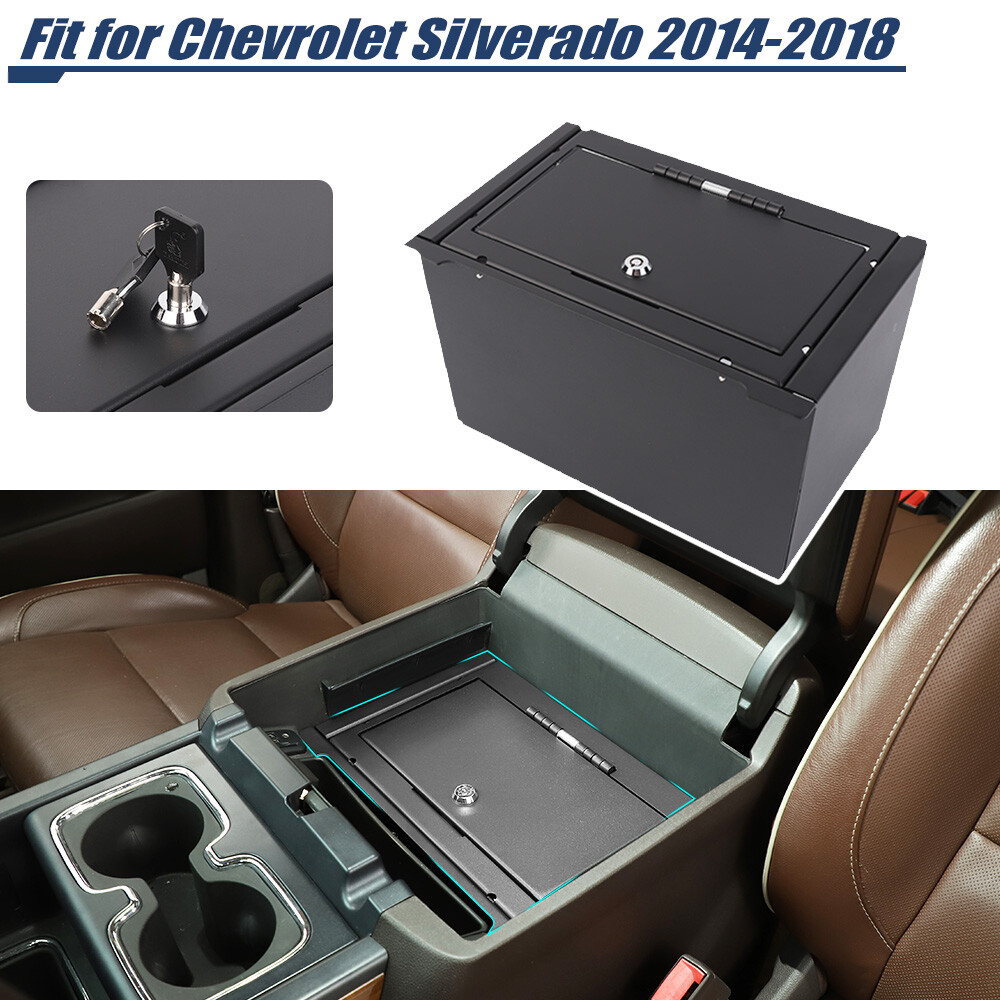 Locking Car Safe Box Armrest Console Insert Case W/Key For Chevy Silverado 2014+