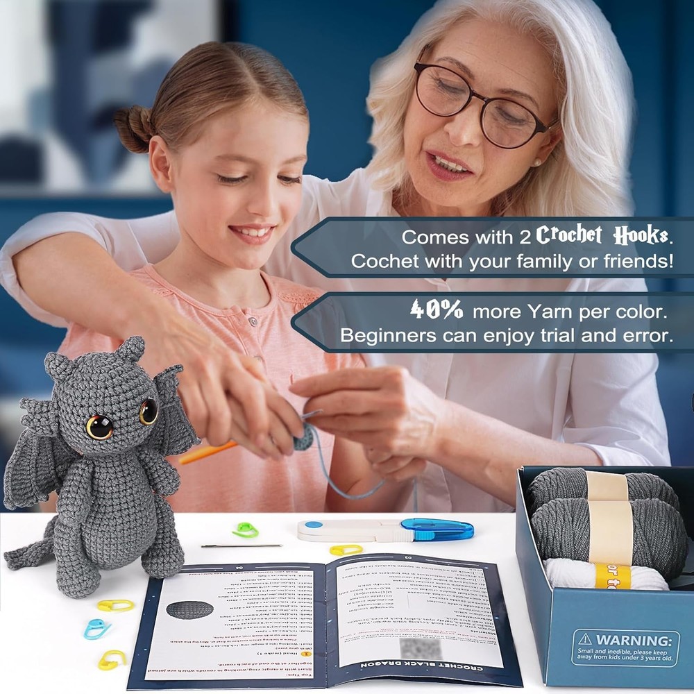 Crochet Kits with Step-by-Step Video Tutorials,Back Dragon 9 inch Christmas Gift