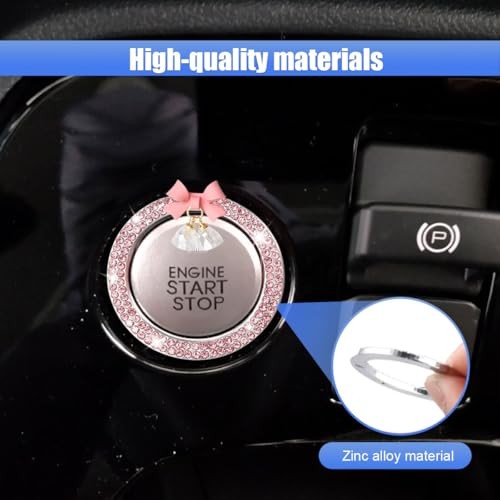 Bling Diamond Car Engine Start Stop Button Decoration Ring - Bling Ring Pink