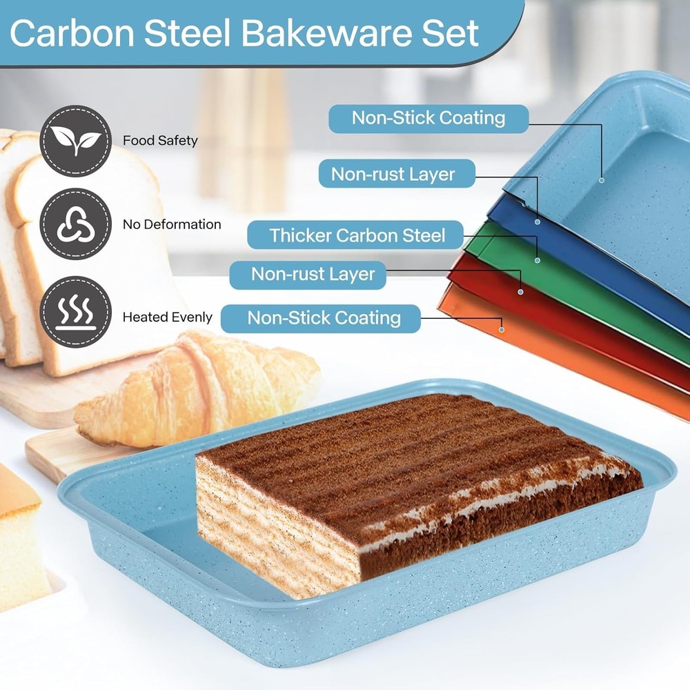Baking Pans Set Non Stick Bakeware Sets Stackable Oven Safe Steel Baking Set