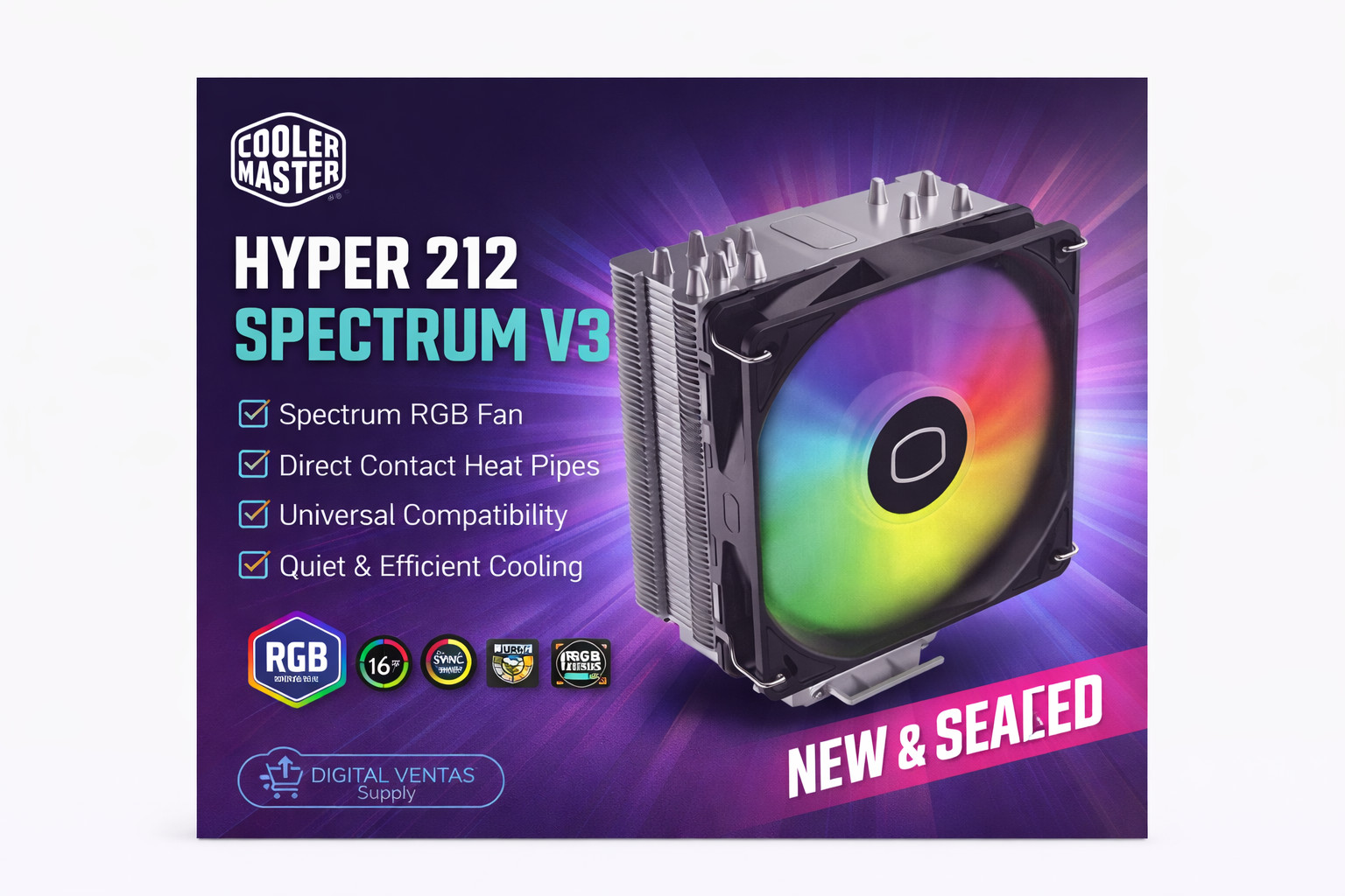 Cooler Master Hyper 212 Spectrum V3 ARGB CPU Air Cooler (120mm Fan)