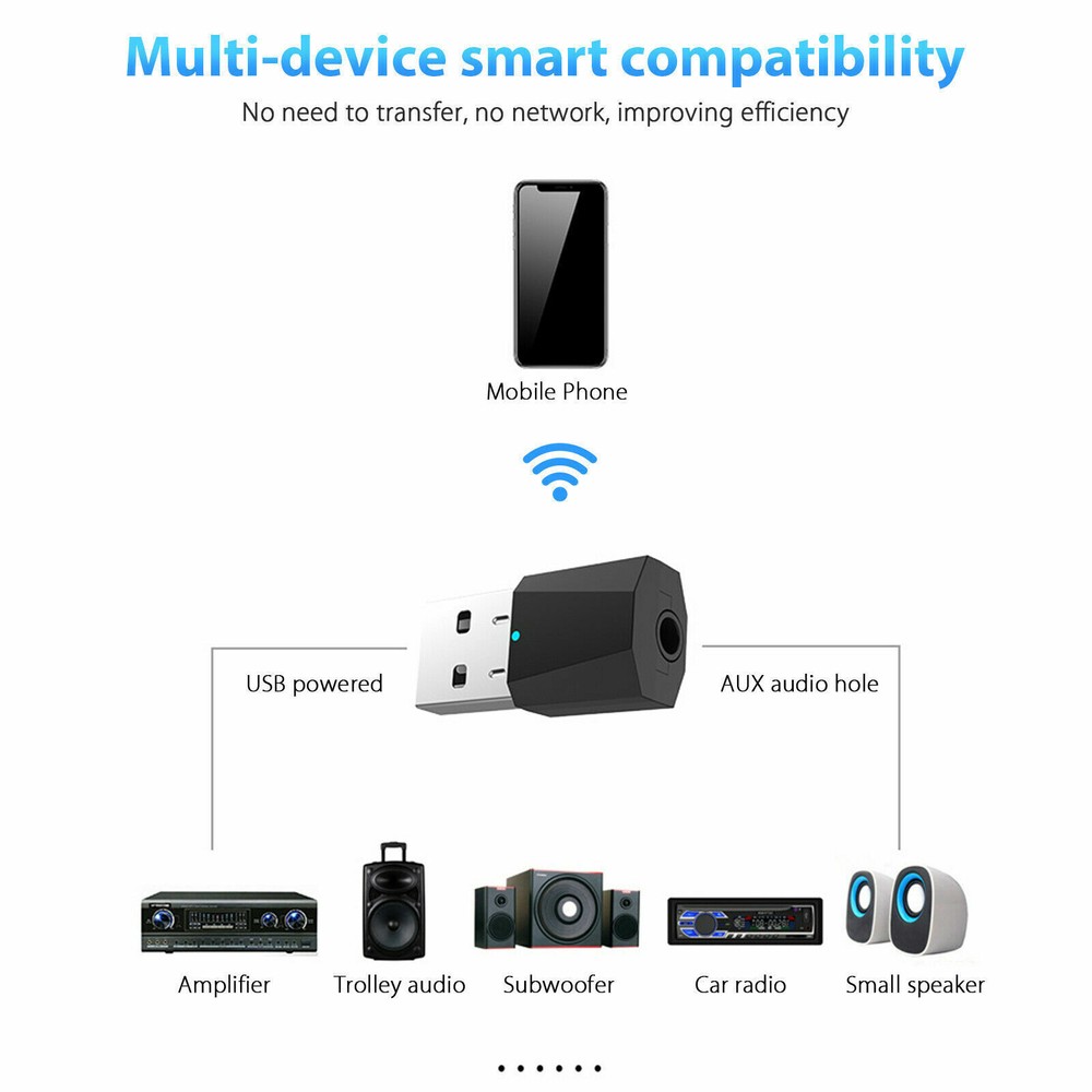 2 Pcs NEW USB Bluetooth 5.0 Wireless Audio Music Stereo Adapter receiver HOT