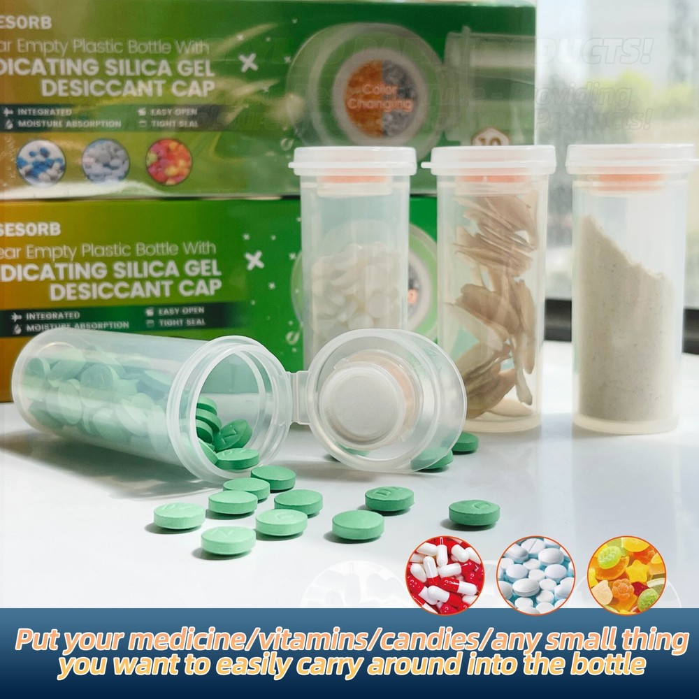 8 Dram Empty Pill Bottles with Indicating Desiccant Caps Pharmacy Vial Container
