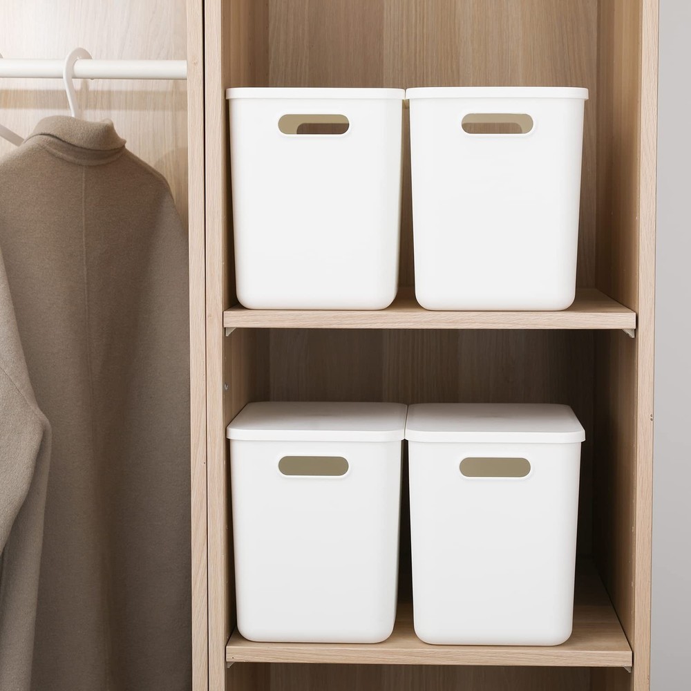 Plastic Storage Baskets Bins Boxes With Lids,Organizing Container White Stora...