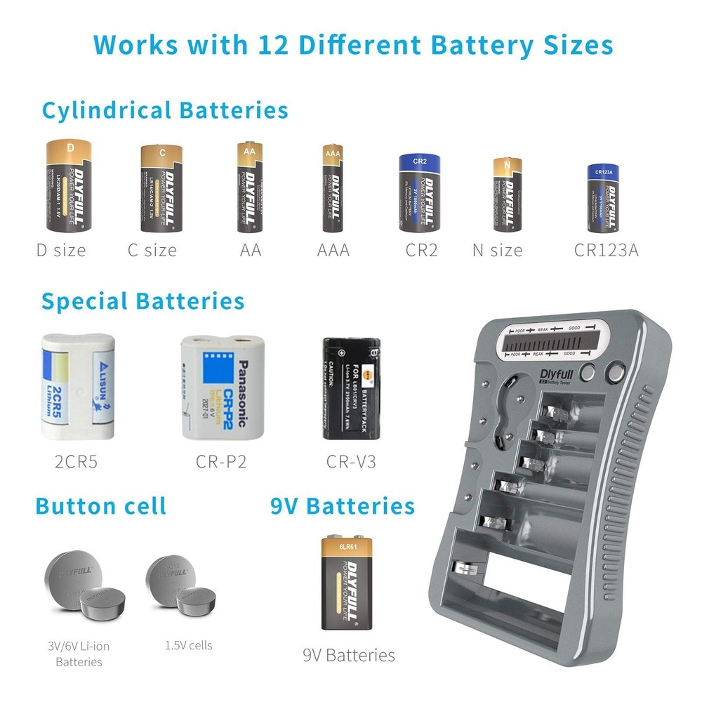 Universal Battery Tester with LCD Display, Multi Purpose Small Battery Checke...