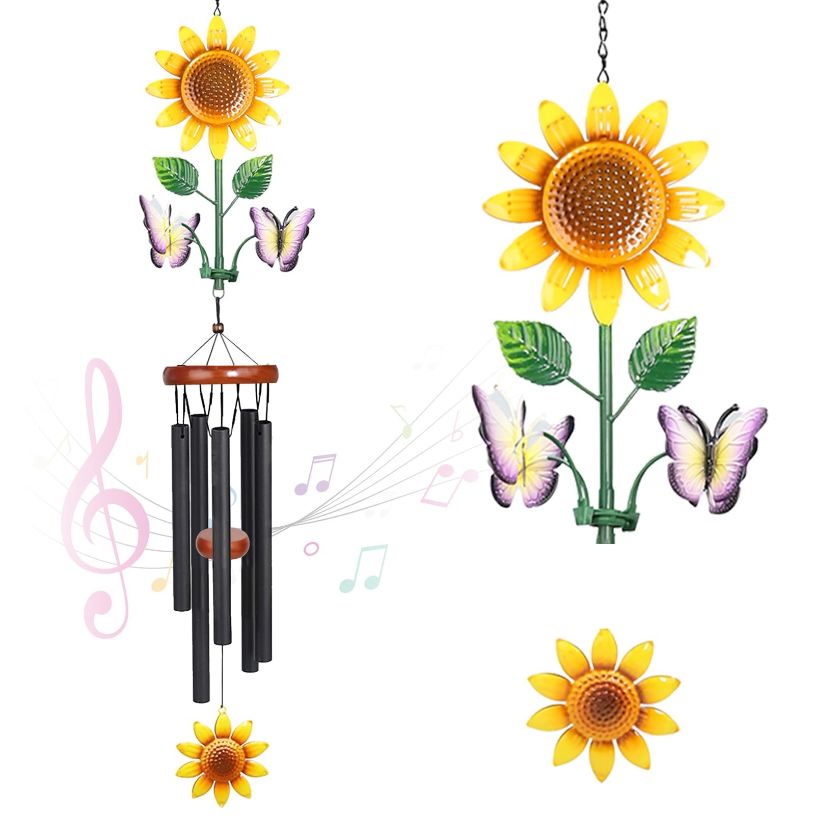 Best Sunflower Wind Chimes with Spinning Butterflies for Outside Hanging Garden