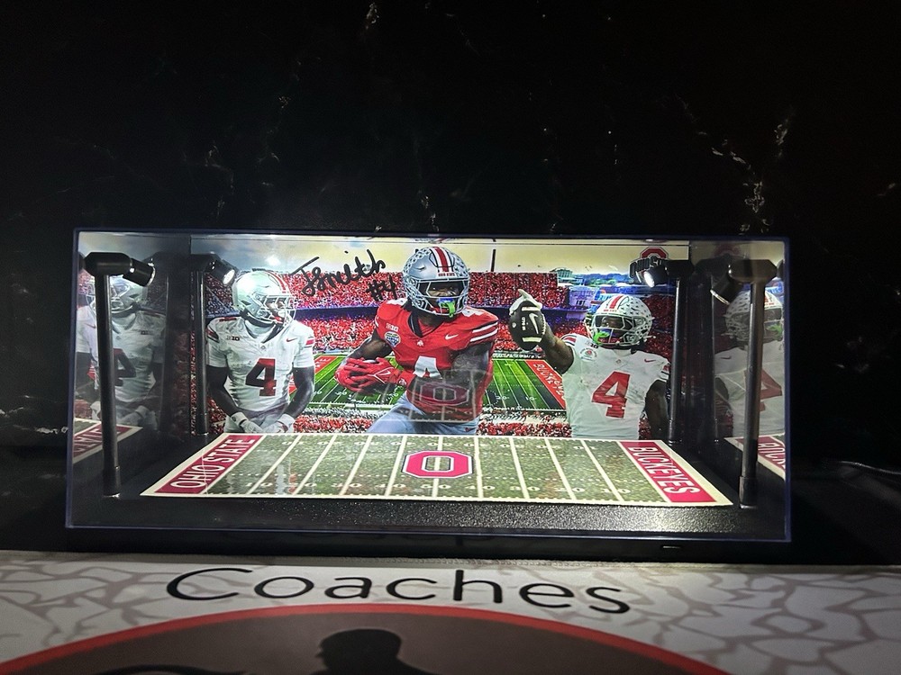 Jeremiah Smith  Custom 2 Mini Helmet display case with LED lights - Ohio State