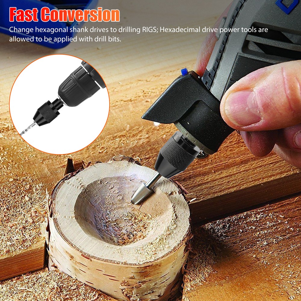 2/4x 1/4"Hex Shank Keyless Chuck Adapter Drill Bit Quick Change Driver Converter