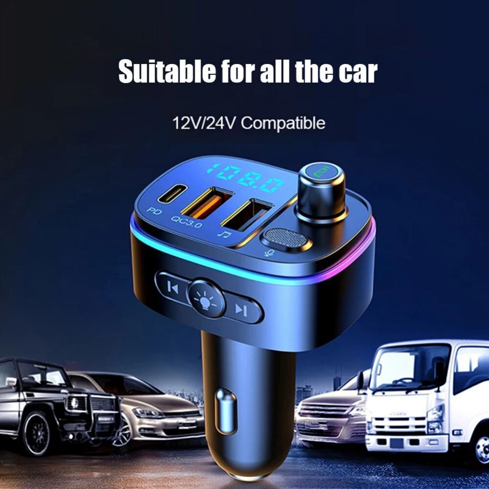 Bluetooth 5.0 Car Wireless FM Transmitter Adapter Handsfree QC3.0 USB PD Charger