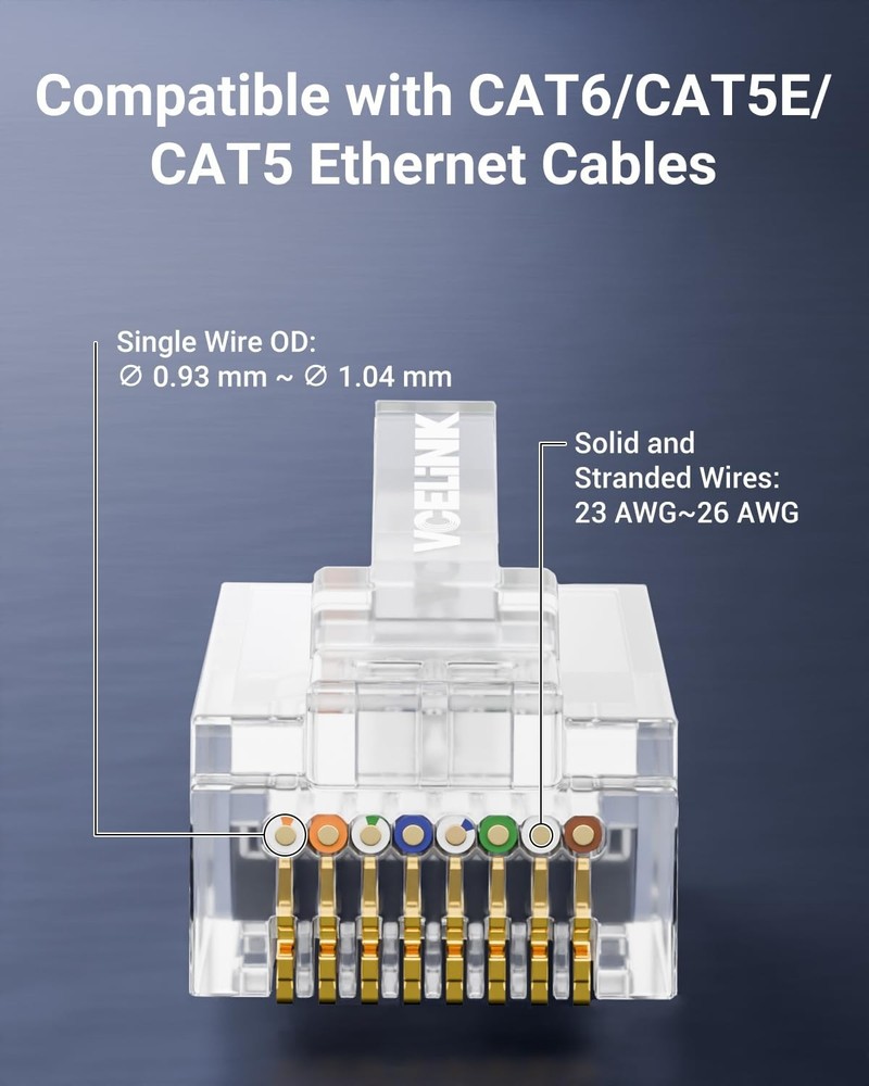 User-Friendly 25-Pack RJ45 Cat6 Connectors for Solid or Stranded Network Cables