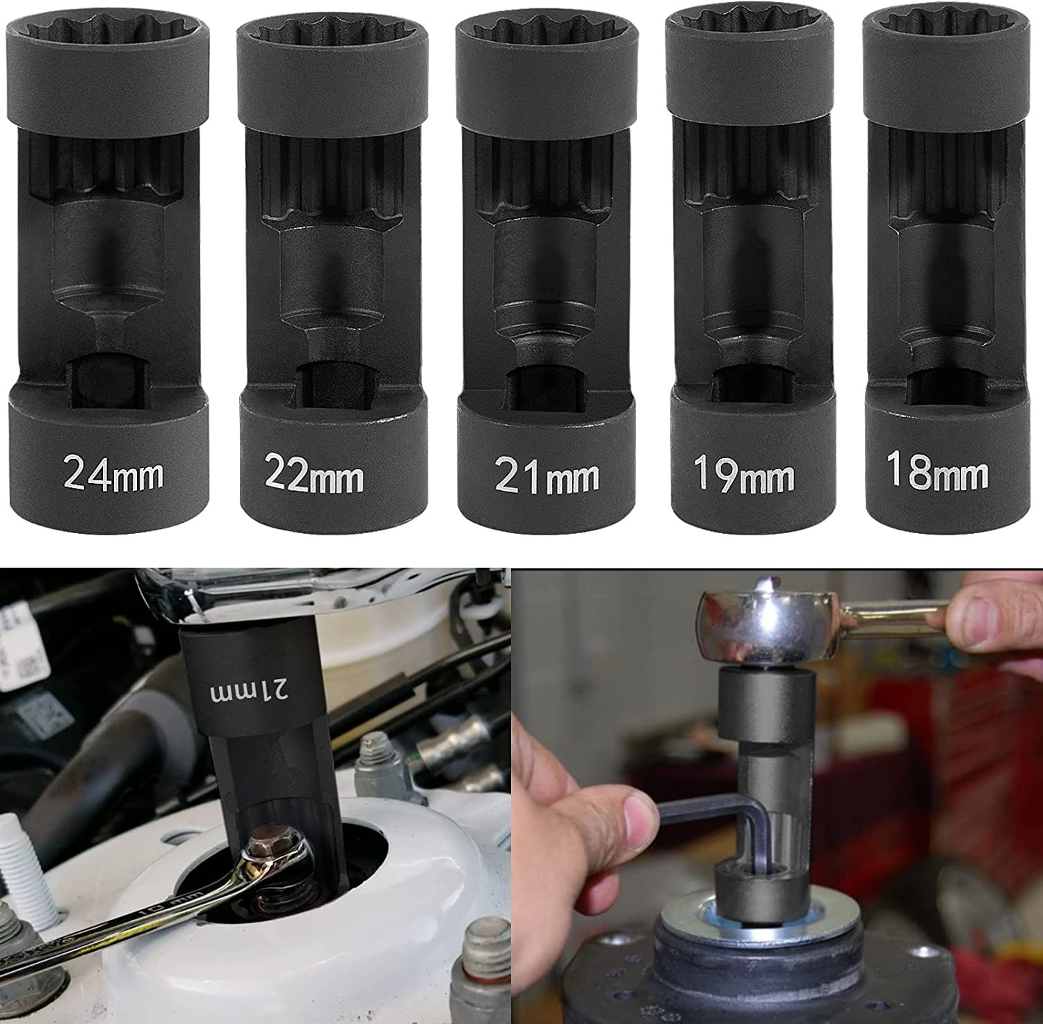 1/2" Drive Suspension Shock Tool Strut Nut Socket Set 18mm 19mm 21mm 22mm 24mm