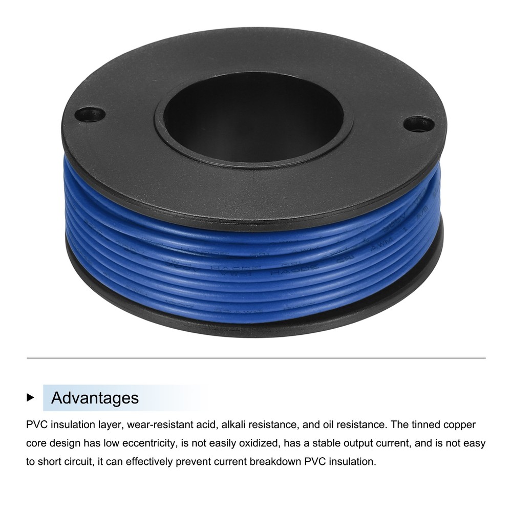 22AWG Stranded Wire PVC Hookup 10M/33ft Blue, Electrical Wire UL1007 Spool