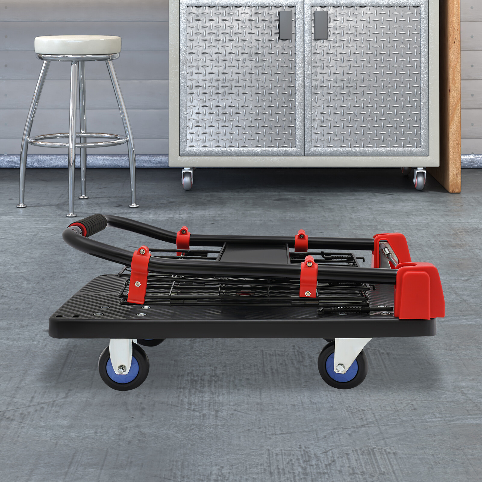 Platform Truck Cart With Cage 2 In 1 Heavy Duty Push Cart Dolly 330lbs Capacity