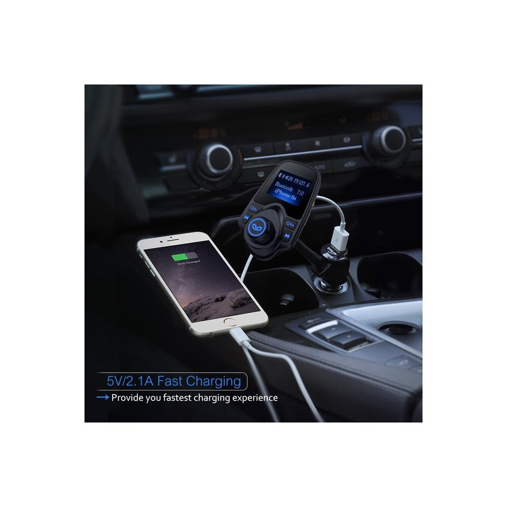Bluetooth Radio Adapter, FM Transmitter Car Kit with Built-in HD Mic USB Port