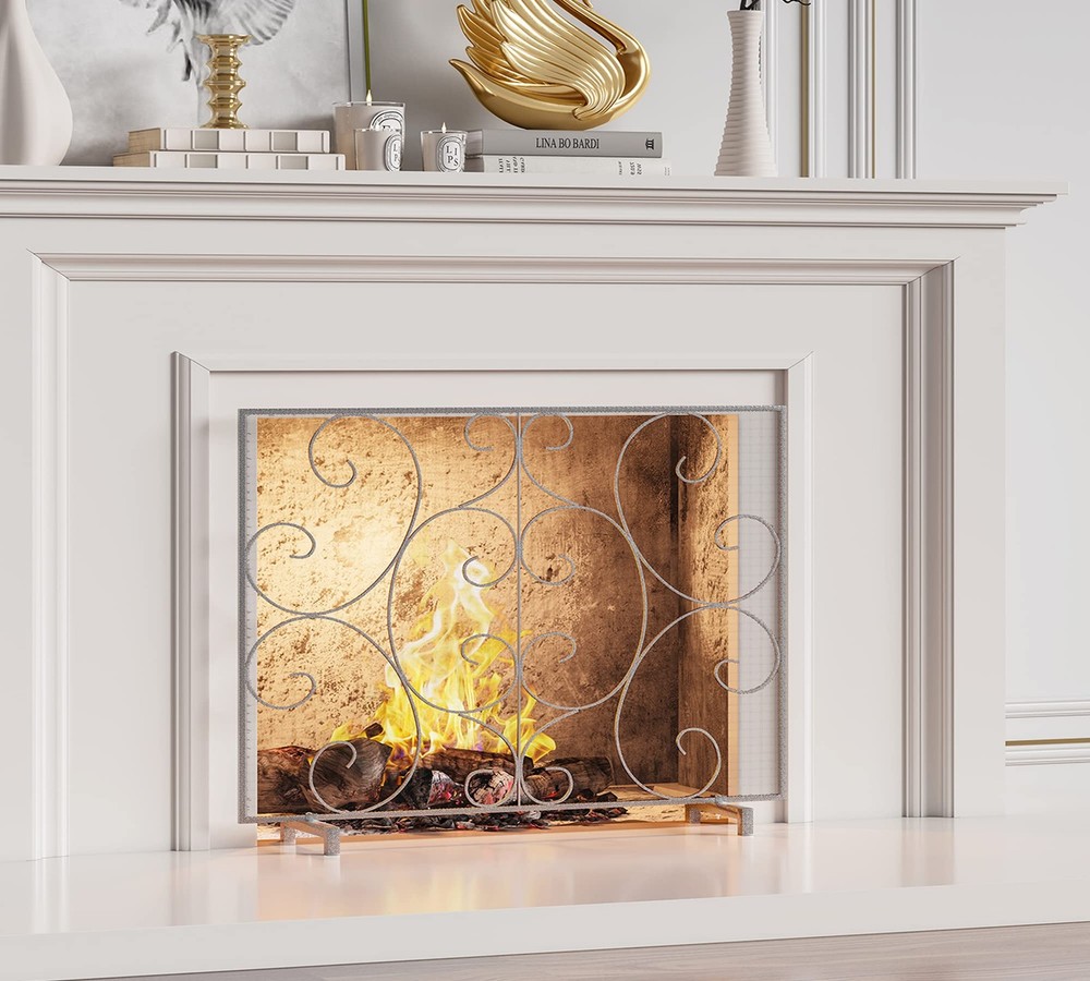 Single Panel Decorative Fireplace Screen Stand Alone Cover Handcrafted Durabl...