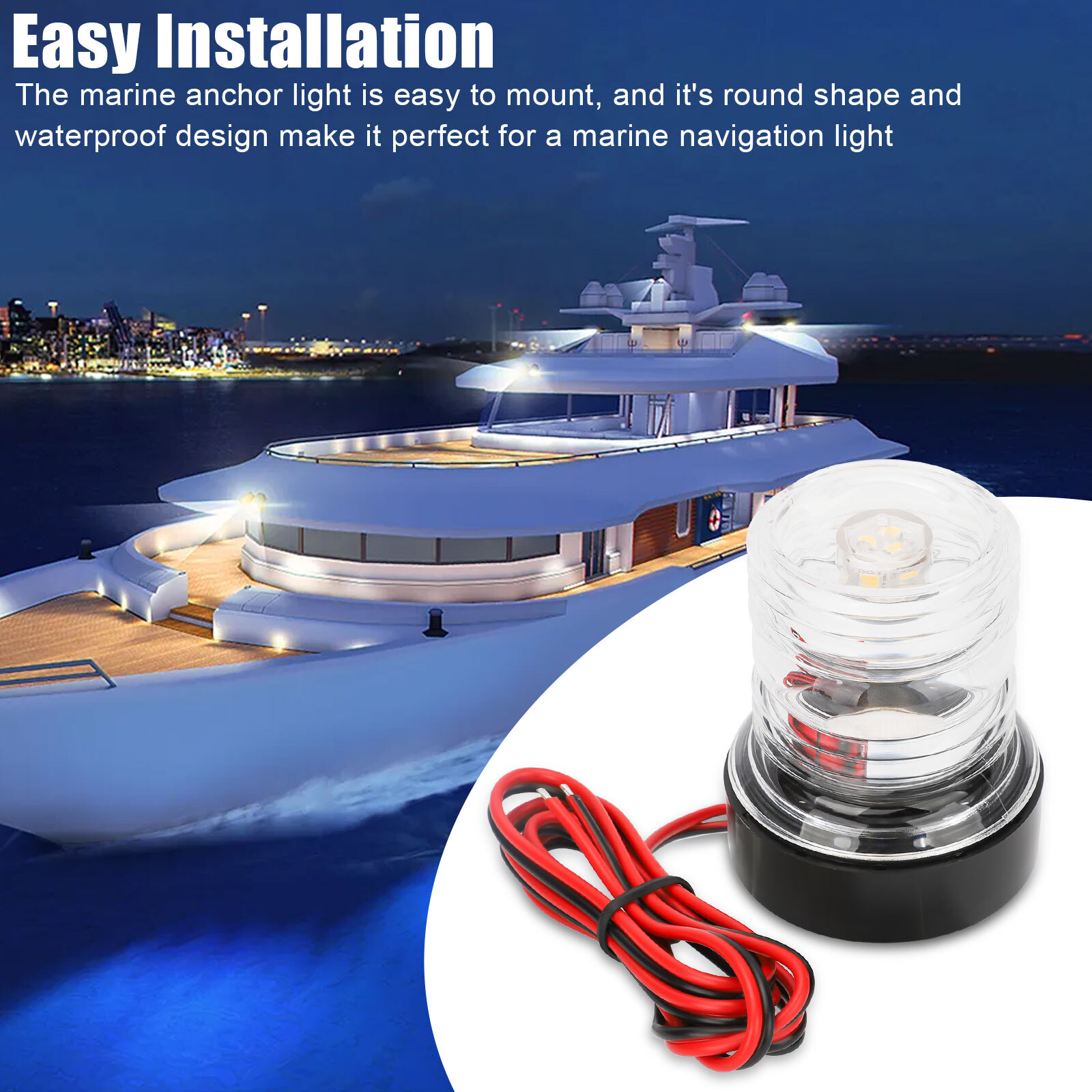 12V Marine Boat Yacht LED Navigation Light Stern Anchor Lamp All Round White 2NM