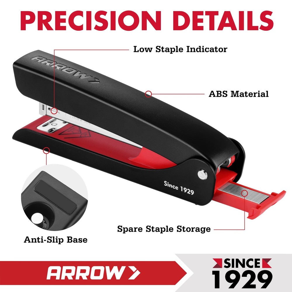 Arrow Full-Strip Stapler with Staples, 25 Sheets Capacity, Black