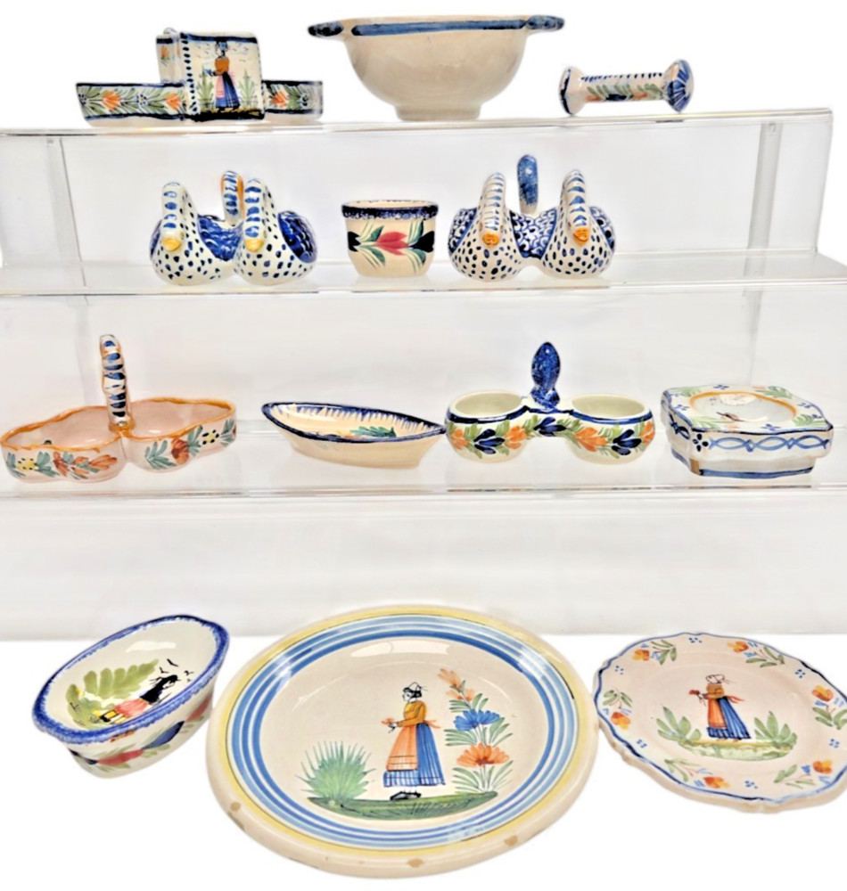 C020 13 pc QUIMPER-OPEN SALTS, SMALL PLATES, etc.