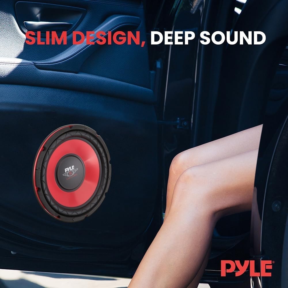 Pyle Car Vehicle Subwoofer Audio Speaker - 10 Inch Red Electro-Plated Cone